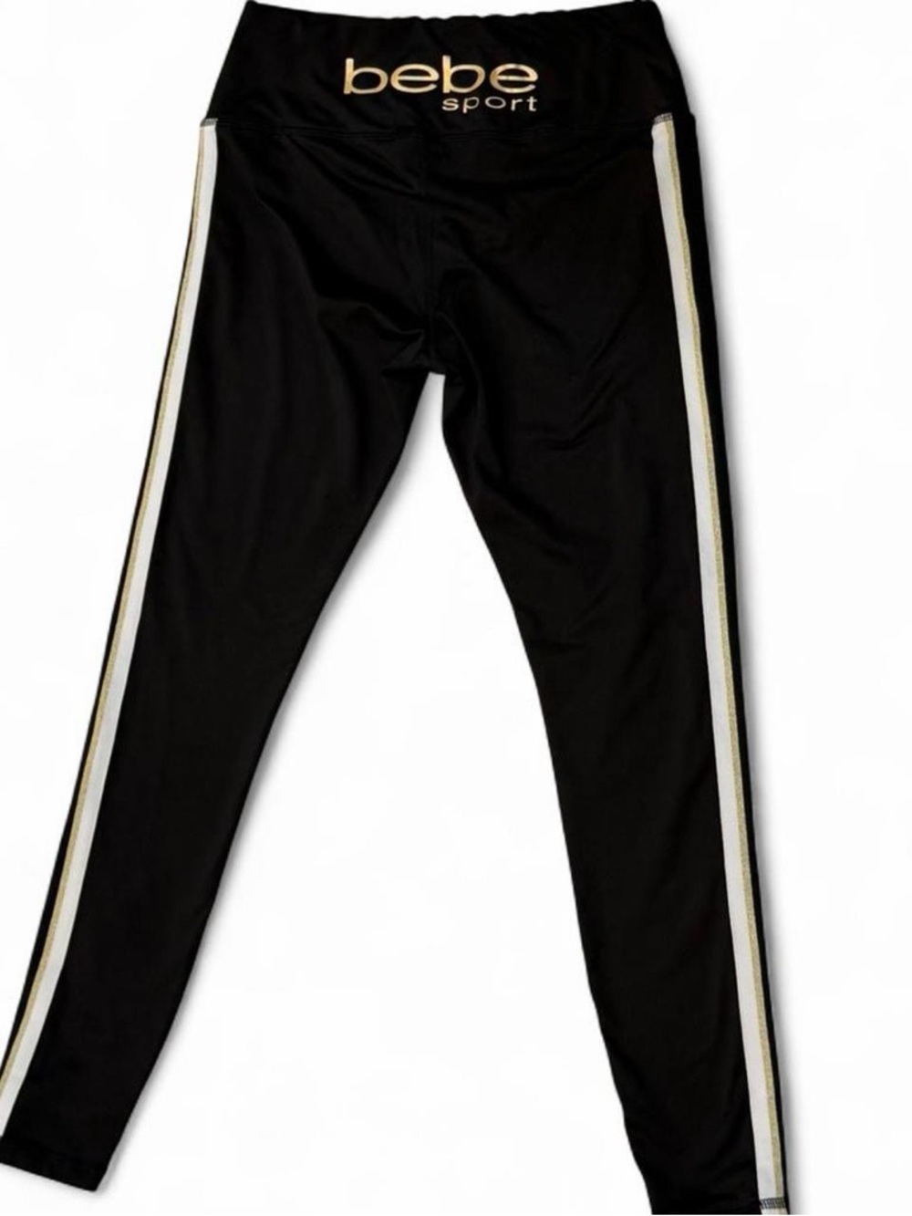 Bebe Sport Y2K Black Gold Logo Leggings S XS High Waisted Athleisure Retro Chic